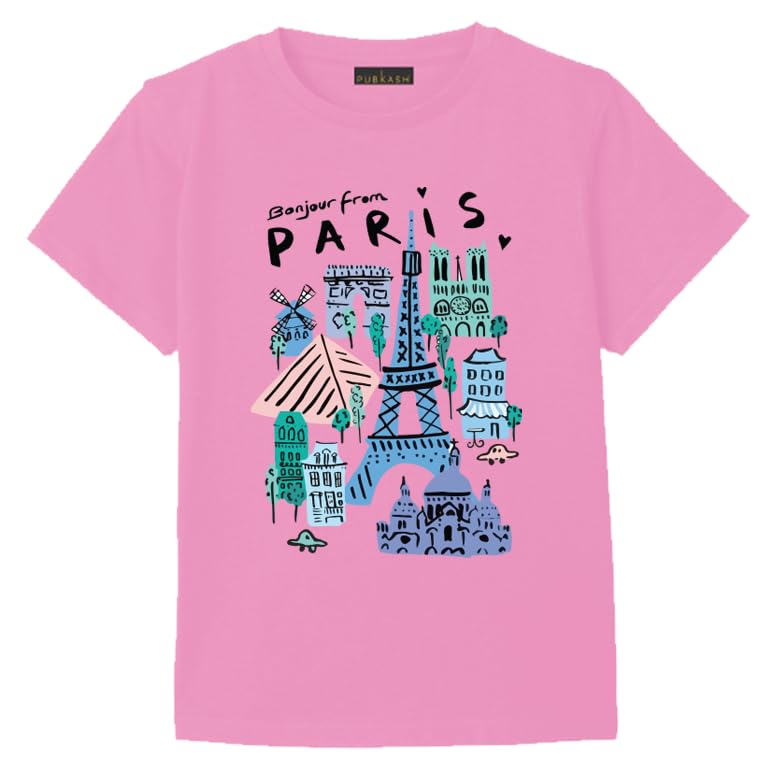 T-Shirt Pink Paris Graphic Print,Size (6-9Y)