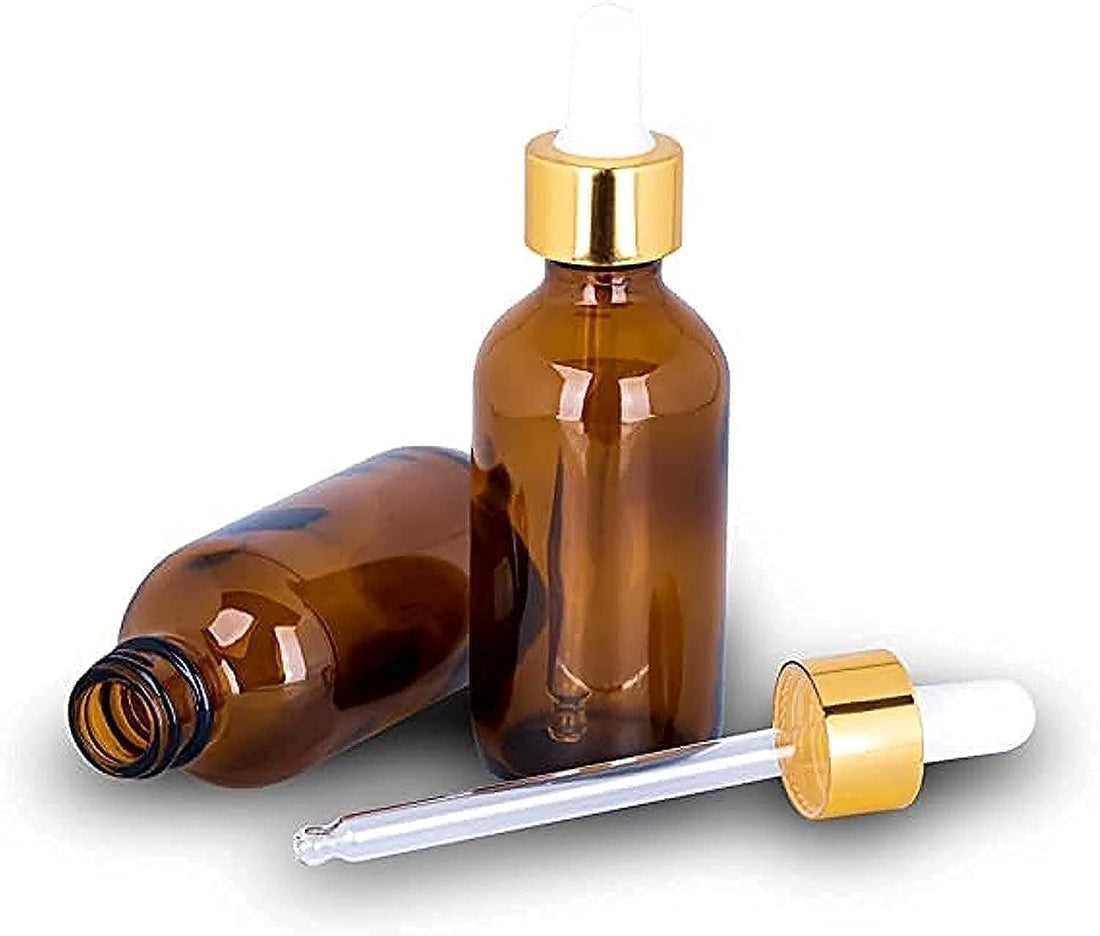 50ml Honey Frosted Glass Dropper with Gold Lid (Set of 3)