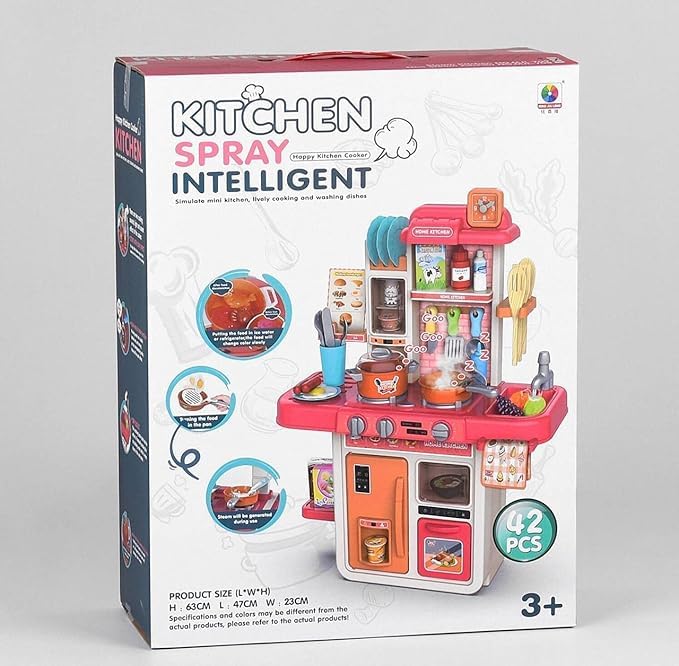 Kids Kitchen Toys, Simulation Sprinkler Water Toy and Tableware for Kids, 42 Pcs Fruit Vegetable Tea Cooking Set for Children Early Educational Development