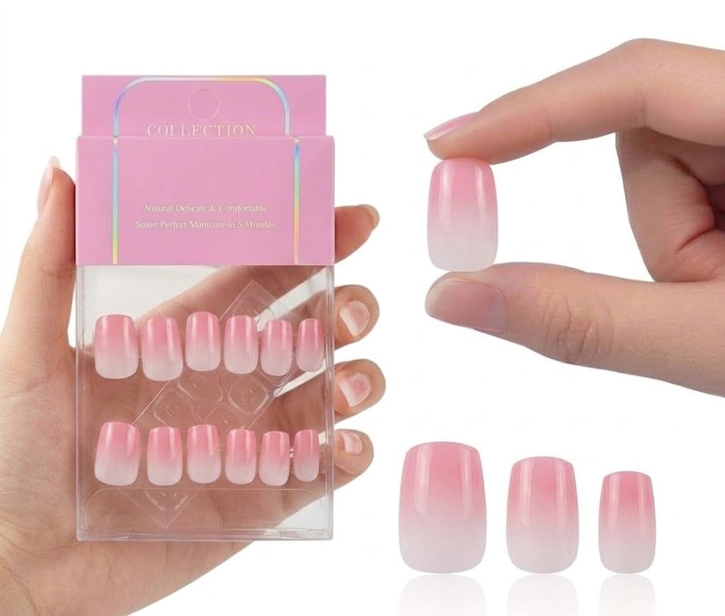 12pcs SHORT Size Finished Design With UV Gel Press On Nails Coffin Shiny False Nails Full Cover Artificial Fake Nail Art Tips- Comes With 1 SHEET DOUBLE FACE (SQUAER SHAPE -N4)