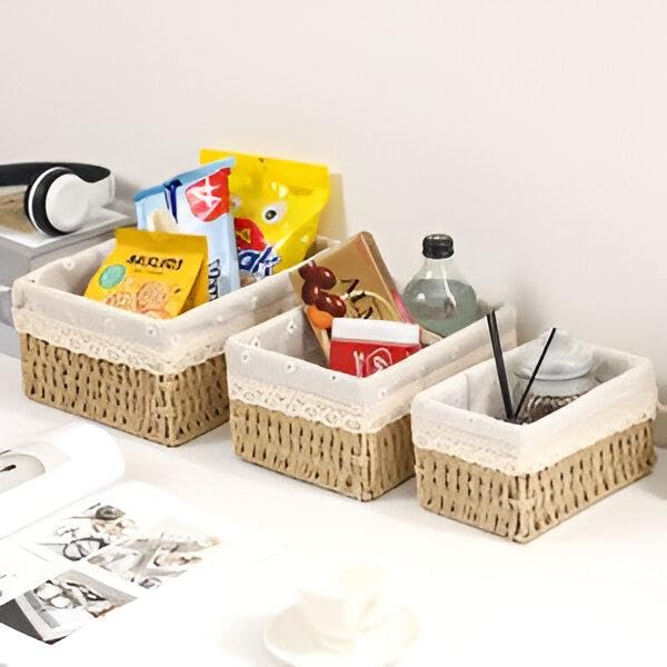 Recycled Paper Baskets - Stylish and Functional Set of 3 Woven Storage Baskets, Perfect for Bedroom, Kitchen or Bathroom - Keep Your Space Clean