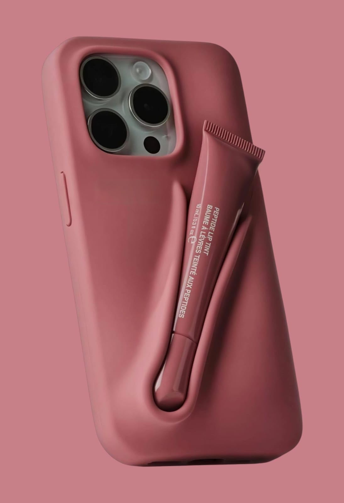Silicone Lipstick Holder Case for iPhone 11 — Built-in Lip Balm/Cosmetic Tube Slot, Soft-Touch Grip, Slim Shockproof Cover, Camera Protection — Stylish (Mauve Pink)