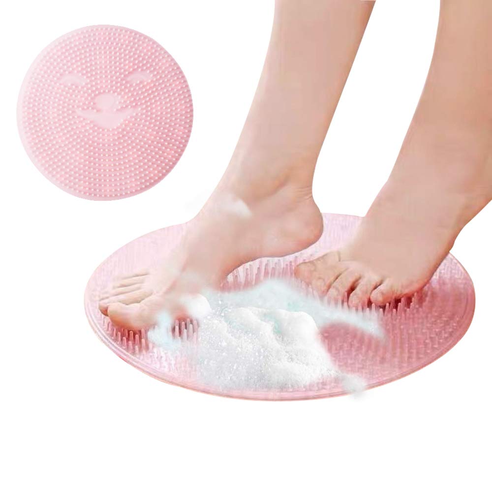 Foot Brush Massager | Non Slip Shower Mats Bath Tub Mat with Suction Cups | Silicone Foot Acupressure Brush Pad | Foot Cleaner Exfoliator Pads (pink)