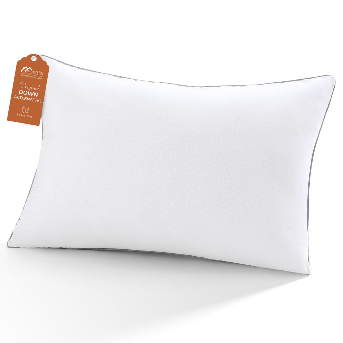 Sasttie Hotel Collection Standard Pillow, Single Bed Pillow for Side, Back, and Stomach Sleepers - Down Alternative Plump Filling - White, Set of 1, Standard Size, 20x26 Inches