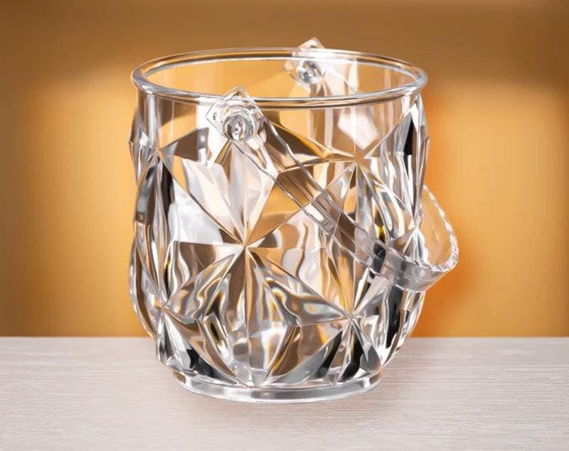 Generic Acrylic Ice Bucket with Handle, Clear Crystal Cut Design, 1200ml Capacity, .db
