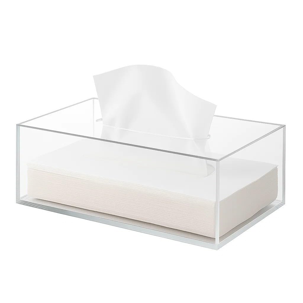 BEST MEDIA Clear Acrylic Tissue Box Cover Holder with Removable Lid for Easy Use – 26 x 12 x 10 cm Rectangular Napkin Organizer for Bathroom, Kitchen, Office, or Events