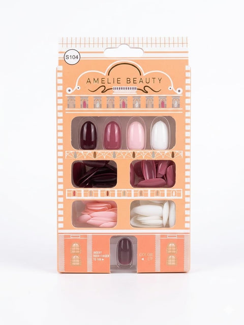 Amelie Beauty False Nails, 4 Assorted Colors, Oval Shape, 96 Count