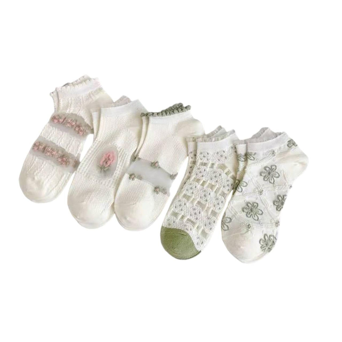 White Baby Socks with Lace and Floral Embellishment, Assorted