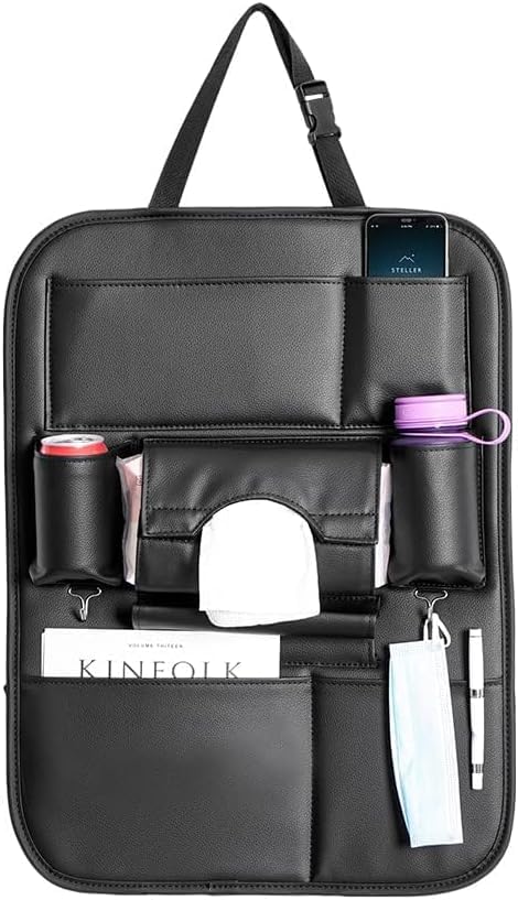 Car Seat Back Organizer PU Leather Travel Accessories Car Seat Protector Back Seat Protector Cup Holder Universal Use Seat Covers Black 2pcs Scorpion