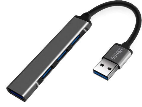 KM Technology START DS-44U 4 in 1 USB Hub Adapter, USB to 4 USB Ports 5Gbps High-Speed Compatible with Laptop & Smartphones - Grey