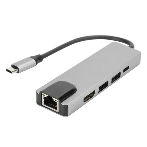 Sxhlseller USB-C Hub, Portable 5 in 1 USB-C Multiport Hub to HDMI Adapter 4K Type-C to Gigabit Ethernet Expansion Port Hub RJ45