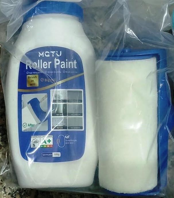 Wall Paint Touch Up White, 500 g Touch Up Paint White Roller, Wall Repair Roller Brush with Wall Repair Paint, White Paint Wall Repair Roller for Graffiti Scratches and Damaged Walls