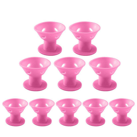 GBSTORE 10 Pcs Soft Rubber Magic Hair Care Rollers, Silicone Hair Curler, Pink (5 Large, 5 Small)