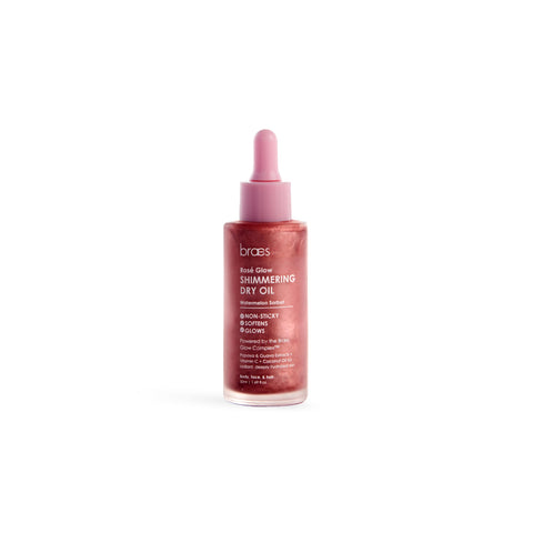 Braes Rose Glow Shimmering Dry Oil - Watermelon Sorbet - 50 ml - Deeply Hydrates Skin for Silky Smooth Finish - Multi-Use for Face, Body and Hair