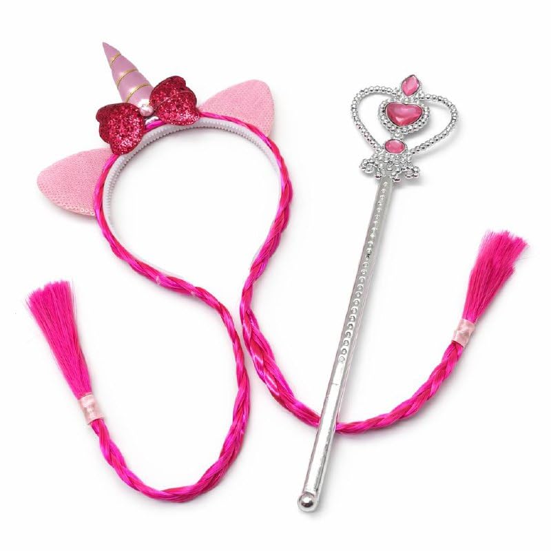 Queen Costume Accessories Set for Girls, Unicorn with Crown Wand Princess Hair for Cosplay Birthday Party