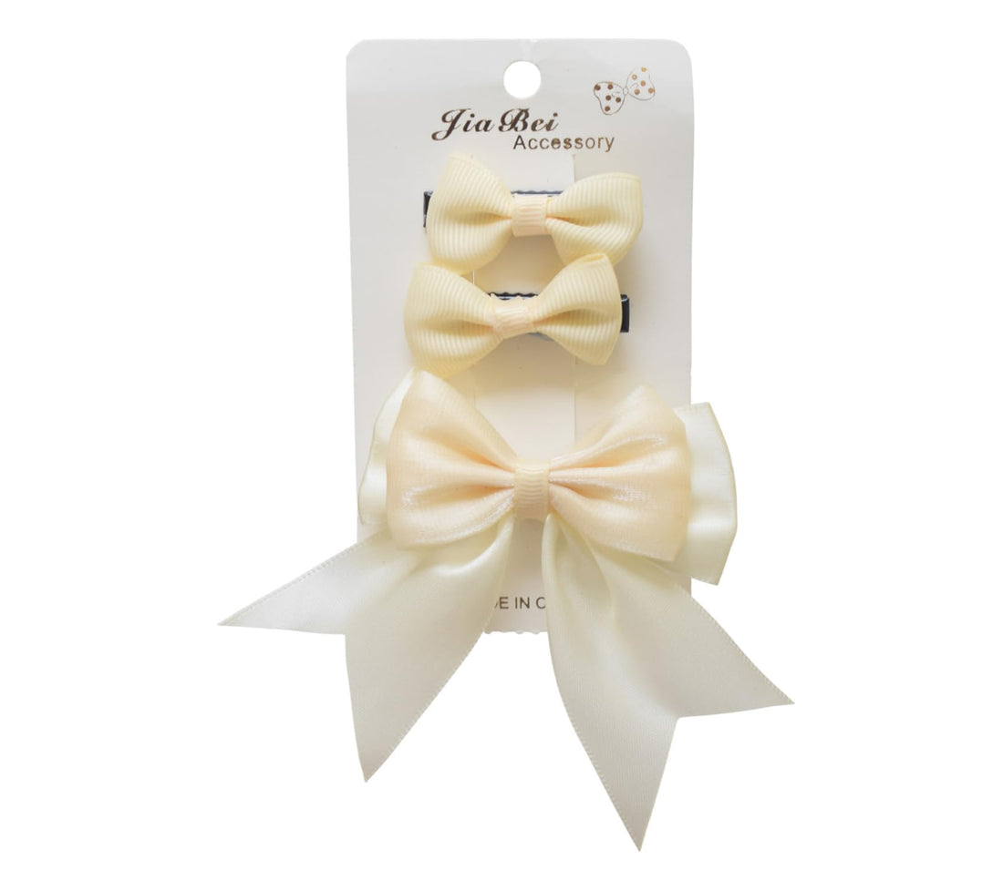 Daphne 3-Piece Girls Bow Hair Clip Set - Beige