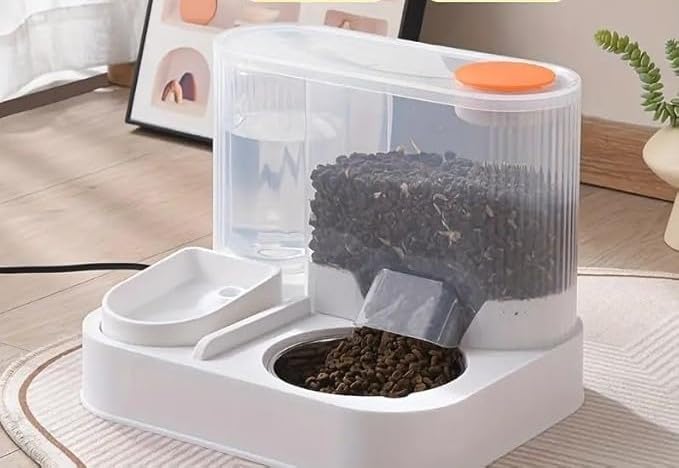Cat Water Fountain and Dog Food Dispenser with Water Feeder and Food Bowl, 3 in 1 Food and Water Container and Water Fountain with Food Bowls for Indoor Cats