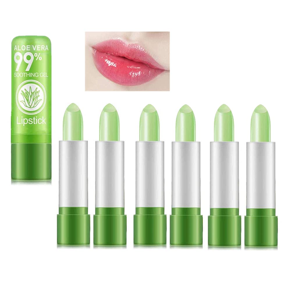 6 Pack Aloe Vera Lipstick Color Changing Long Lasting Lip Care Nutritious Plumper Lip Balm Long Lasting Waterproof Moisturizing Lip Balm Lips