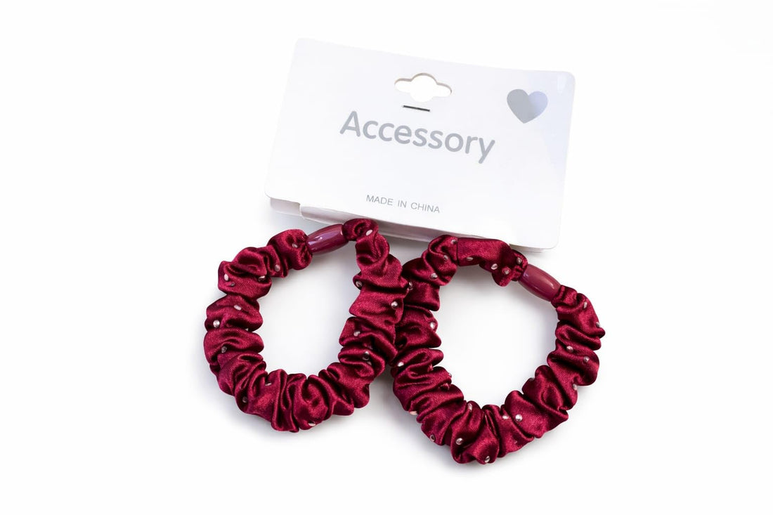 Silk Hair Scrunchies Soft & Comfortable Small Silk Scrunchy Skinny Hair Ties Bows Ropes Elastics Ponytail Holders for Women Girls Hair Accessories Set of 2 (Wine)
