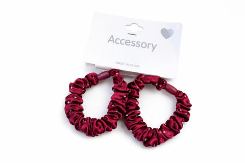 Silk Hair Scrunchies Soft & Comfortable Small Silk Scrunchy Skinny Hair Ties Bows Ropes Elastics Ponytail Holders for Women Girls Hair Accessories Set of 2 (Wine)