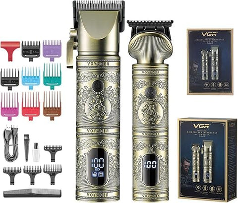 Hair Men Shaver Hair Clipper & Beard Trimmer for Men, Rechargeable Battery, Metal Housing, USB Charging, Travel Lock, Cleaning Brush, and Lubricating Oil - V-670