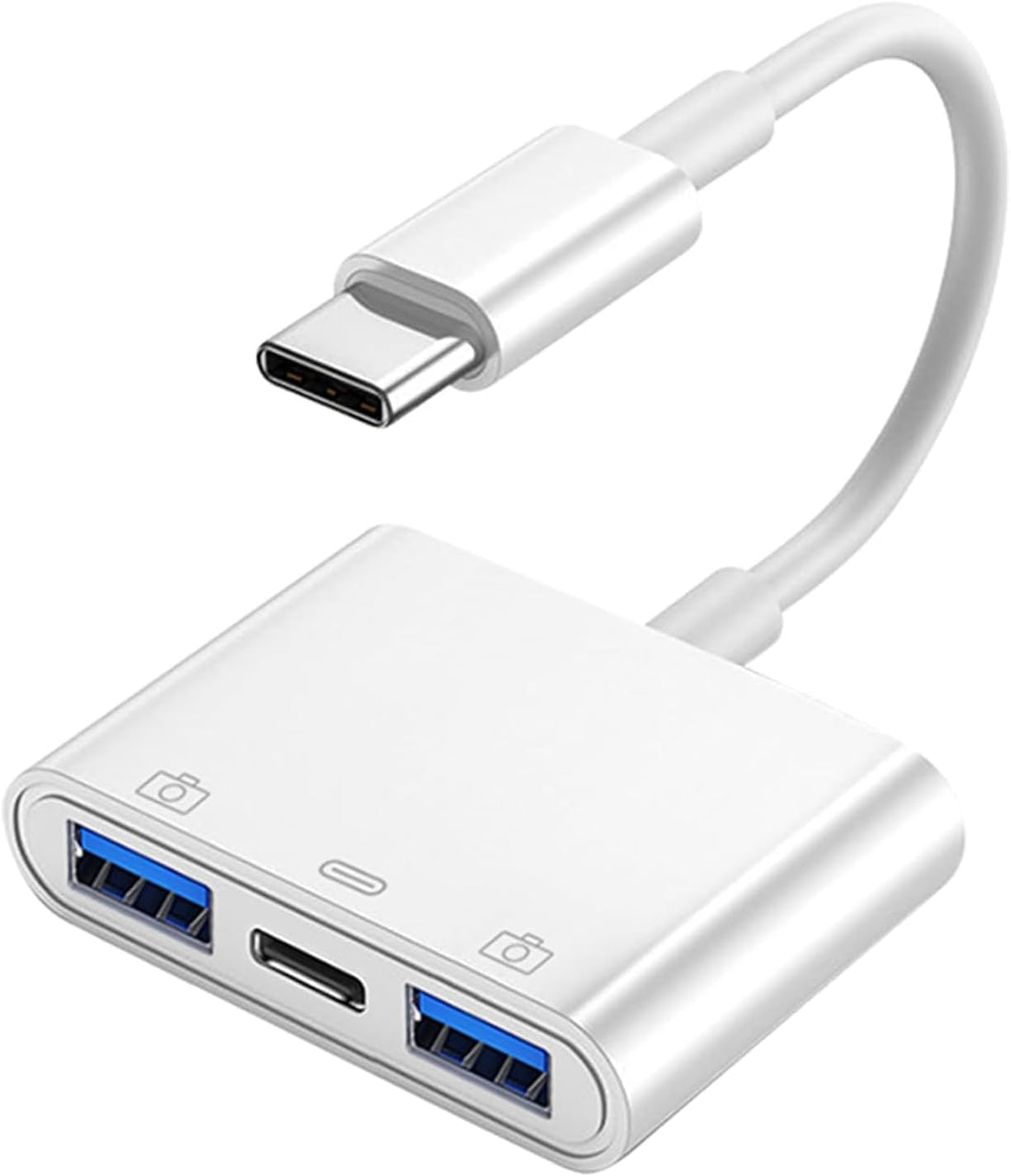 3 in 1 Type C Otg Adapter Connector USB Fast Charger Splitter Female to Male Converter Cable and Charger Converter, Cable, 2 USB A Port, Compatible with Chromecast Google TV,