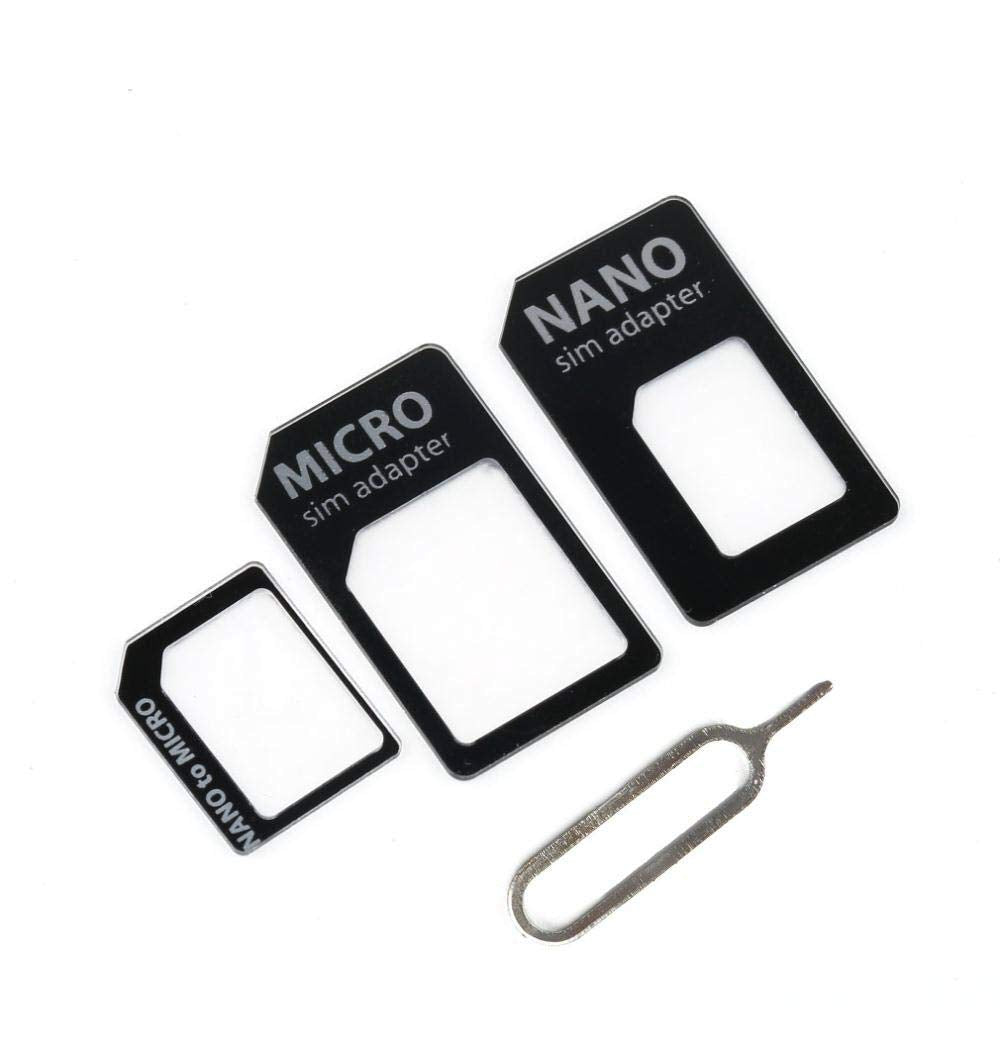 Adapters Nano SIM to Micro SIM and Standard SIM Card Adaptors for All Phones, Black - with pin