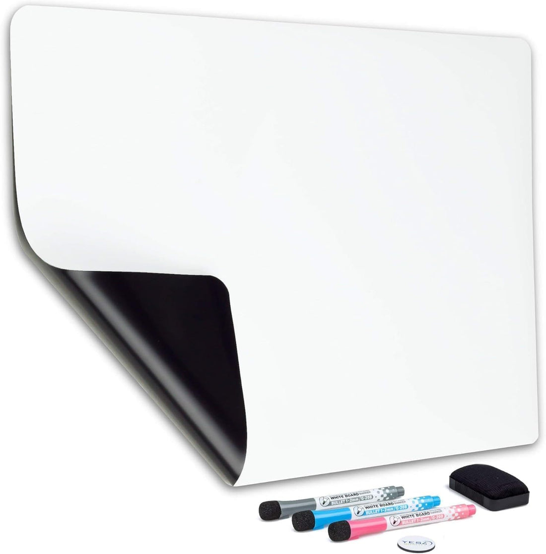 magy store Magnetic Dry Erase Whiteboard Sheet for Fridge 19x13 in, with Stain Resistant Technology, Includes 3 Fine Tip Markers & Big Eraser with Magnets, Refrigerator White Board Planner