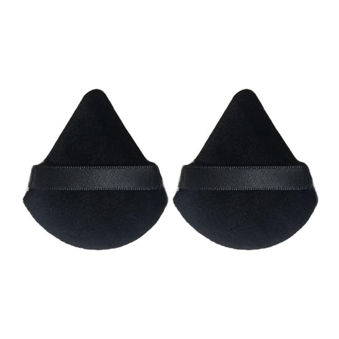 Hermania 2 Pieces Triangle Velour Powder Puff for Concealer and Loose Powder Face Cosmetic Washable Reusable Soft Plush Foundation Sponge Wet Dry Velvet Makeup Tool (Black, 2)
