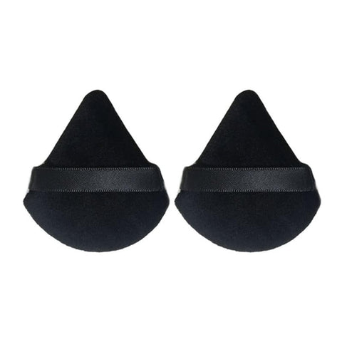 Hermania 2 Pieces Triangle Velour Powder Puff for Concealer and Loose Powder Face Cosmetic Washable Reusable Soft Plush Foundation Sponge Wet Dry Velvet Makeup Tool (Black, 2)