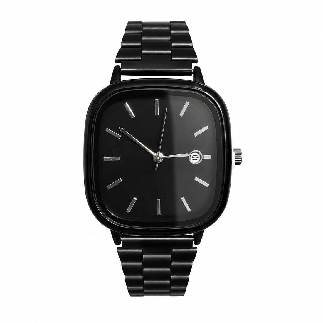 Men's Classic Square Bezel Colorful Dial Stainless Steel Band Quartz Watch with Date Fashion Dress Casual Watch (Black)