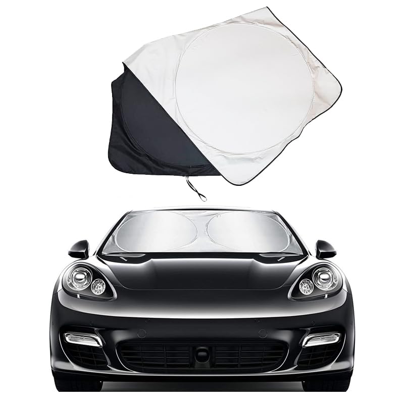 KaberTrade Car Windshield Sun Shade for Car Windshield UV Rays and Heat Protection Reflective Foldable Sunshade (Round Silver Face Black Face, 150 * 70cm Code:6207) - KaberTrade