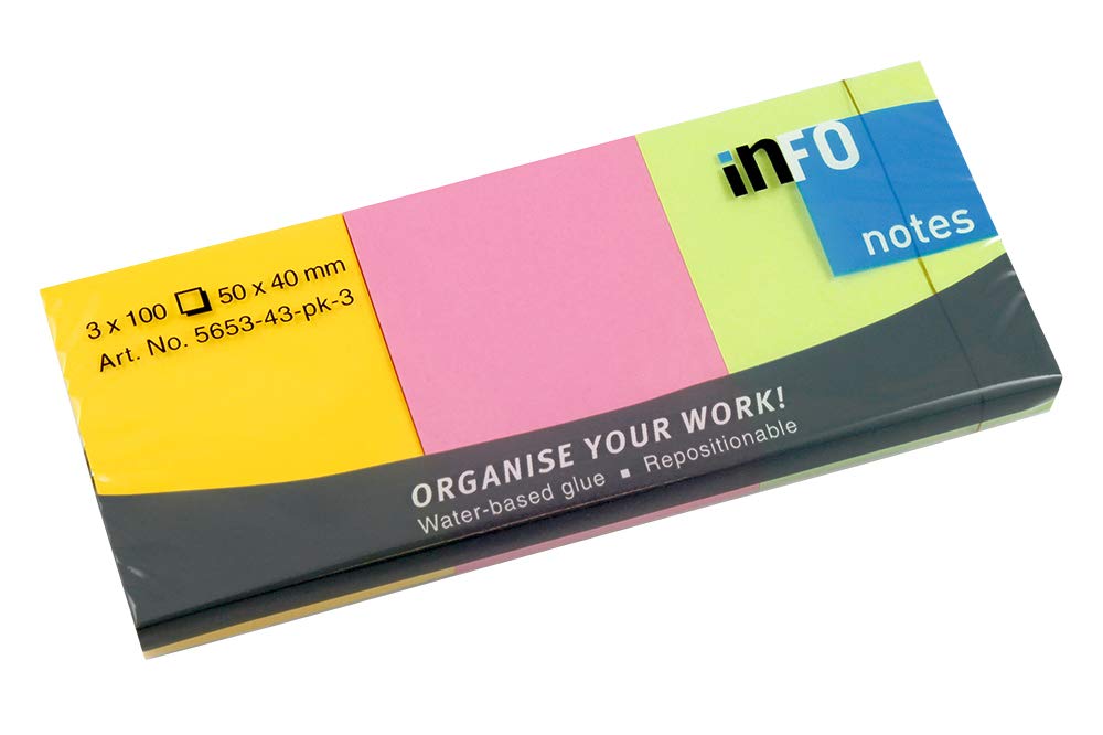inFO Notes Sticky 5653-43-PK-3, 50x40 mm, 3x100 Sheets, Multi color