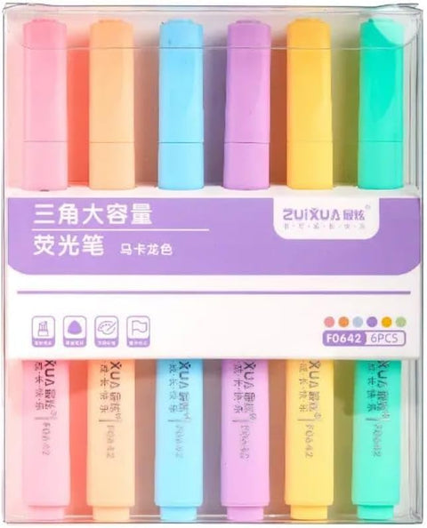 Soft Pastel Highlighter Set – 6 Bright Colors Ergonomic Triangular Design – Highlighter Pens for Books, Diaries, Study, Notes – Perfect for Students, Teachers, Office (Phosphoric)