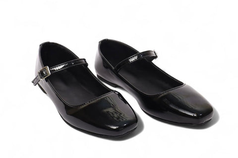 OG Women's Black Patent Leather Mary Jane Flats – Square Toe Ballerina Shoes with Adjustable Strap – Comfortable Daily