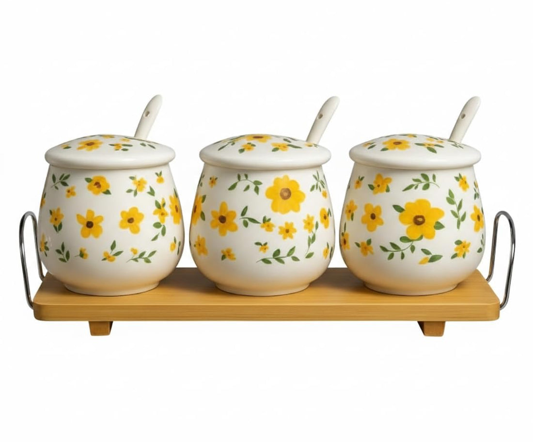 Home Care TT-1540 3-Piece Ceramic Spice Set Durable Kitchen Organization, Pack of 1 - White Ceramic