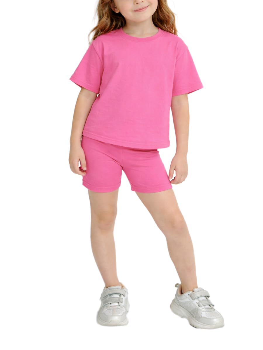Basic Top and shorts for girls - Cotton - Drop shoulder T-shirt and Biker Shorts Set for Kids and Teens - Casual & Workout outfit Set