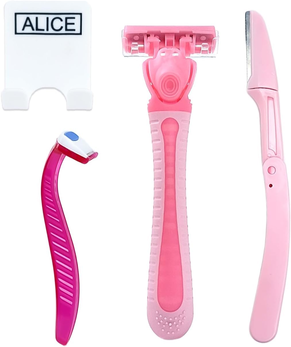 Alice - Beauty Box, Set Of 3 Razors, For Bikini Line & Face & Body Grooming, For Women, Come With Holder & Double Face For Holder