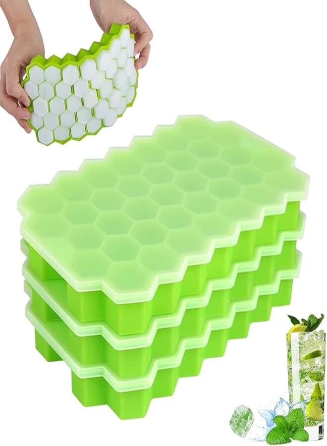 Silicone Ice Cube Trays with Lids, 3 Pieces. Easy Release and Stackable Molds for Freezer. BPA-Free Ice Maker for Whiskey, Cocktails, Soda, Baby Food, and Kitchen Drink Chilling.