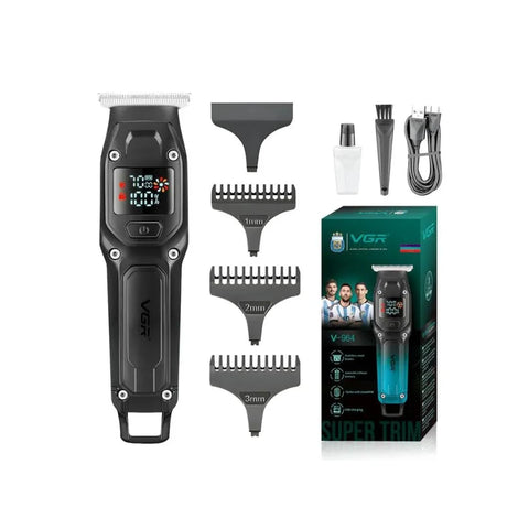 VGR V-964 Professional Hair Trimmer for Men & Boys, Turbo Mode, LED Display, 1.5 Hour Runtime, Quick Charge, Stainless Steel Blades, Cord/Cordless Use, LED Display with 3 Cutting Lengths (Black)