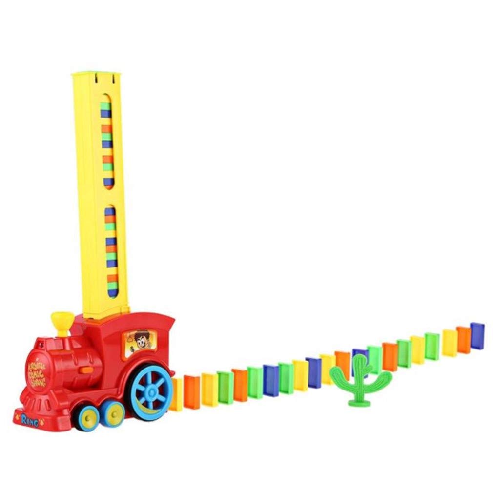 Wonka AM ANNA Train Toys Rally Electric Train Model w/Lights Sound, 60pcs Colorful Domino Game Building Blocks Car Truck Dominoes Kid Toys