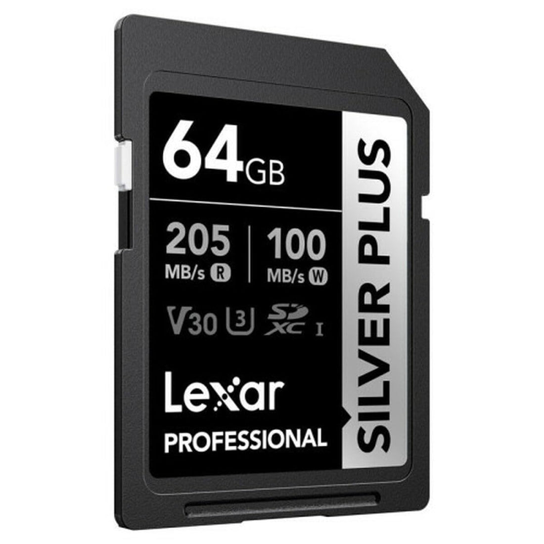 Lexar Professional Silver Plus SDXC Memory Card, 64GB, 205MB/s Read, 100MB/s Write, UHS-I, C10 V30 U3