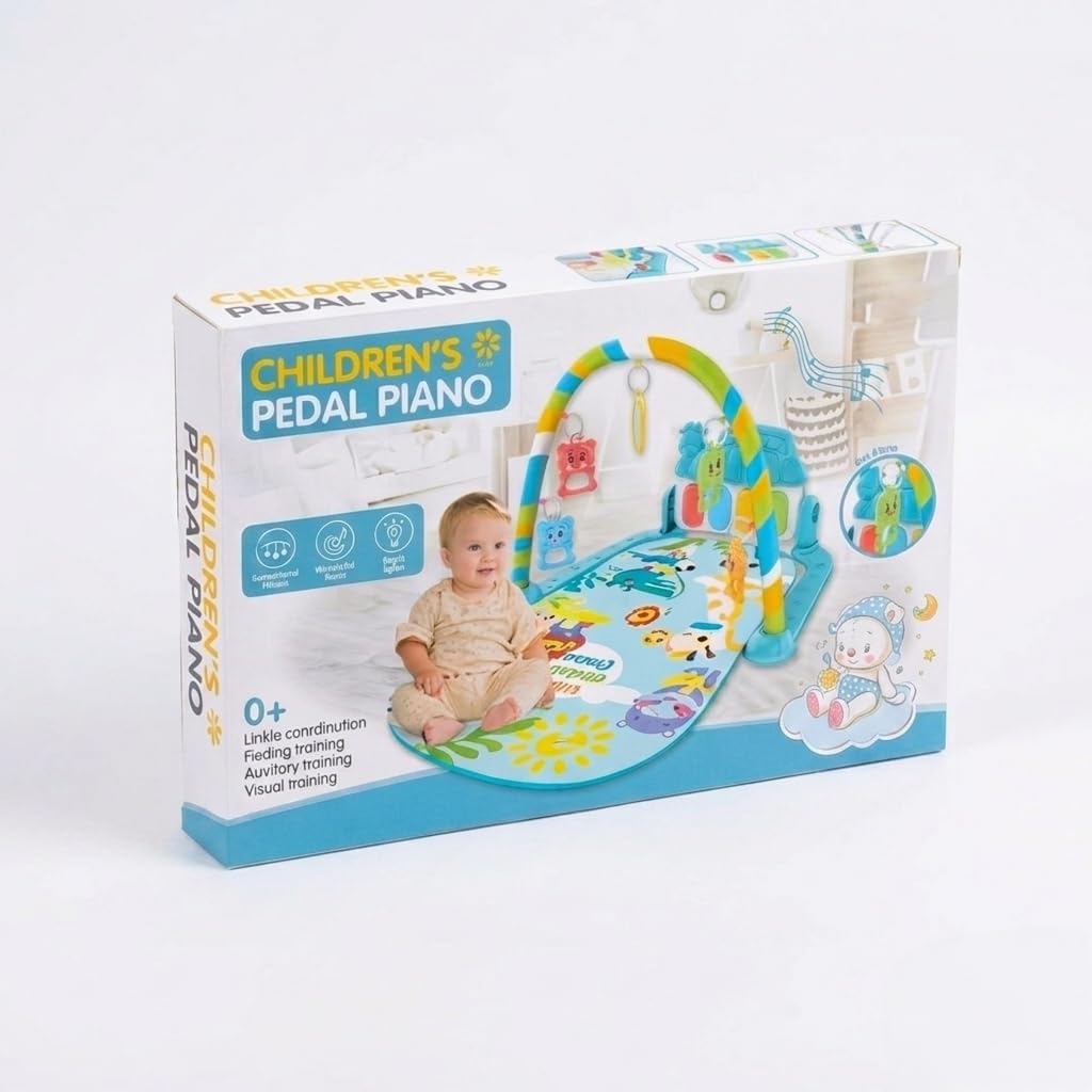 Floor Playmat Kick and Play Baby Mat and Play Piano Gym - Infants Musical Activity Center with 5 Hanging Sensory Toys and Early Educatiot with Pedal Piano with Overhead Toy Arch Hanging Rattles