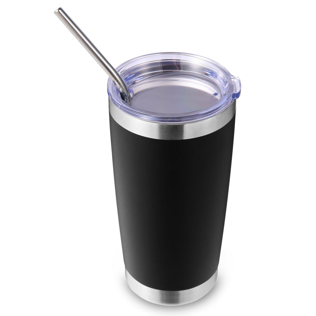 Volhoply 20oz Stainless Steel Tumbler with Lid and Straw,Double Wall Insulated Travel Iced Coffee Mug Fits Car Cup holder,Powder Coated Cups for Hot and Cold Drinks,Gifts for Women Men（Black,1 Set）