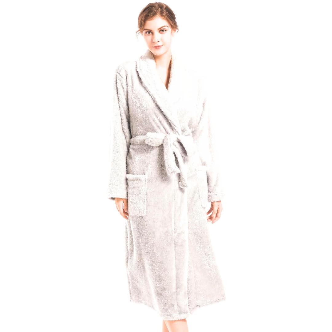 Hooded Fur Bathrobe for Women and Men, Soft Fur with Pockets