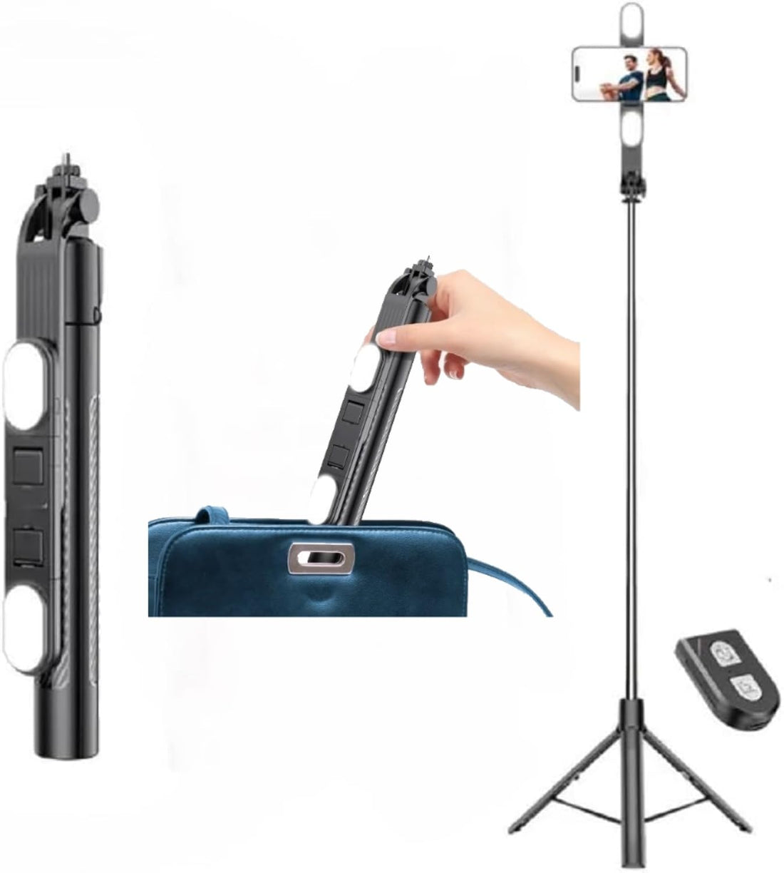 Selfie Sticks 200CM Extendable Tripod Stand, Remote & 360 Rotating Head, 3-in-1 Selfie Stick,with Rechargeable Wireless Remote, Mobile Phone Compatible with iPhone 15/14/14 pro/13/13 Pro/1 (k10 pro)