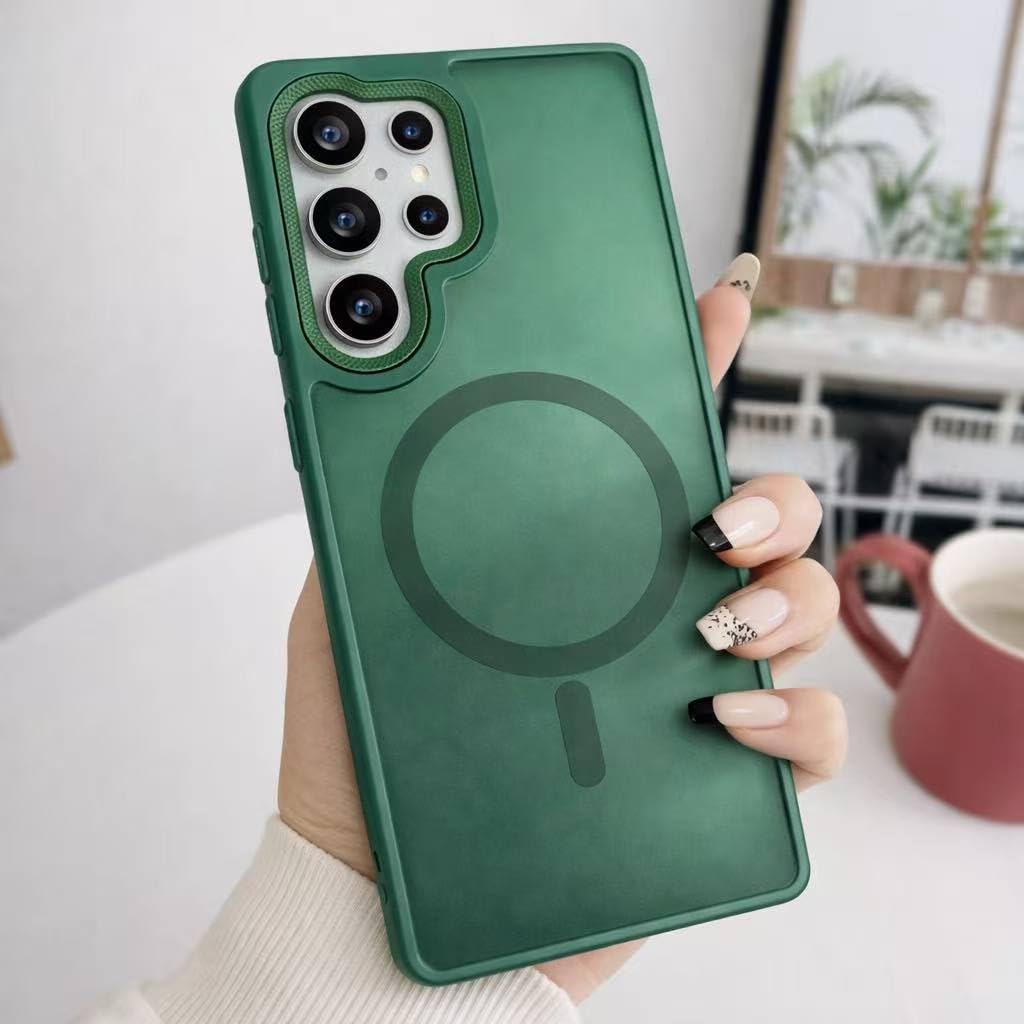 ECO Magnetic case for Samsung Galaxy S24 Ultra, Full Camera Protection with lens, Compatible with wireless charging, Transparent clear, Shockproof Case For samsung s24 ultra (Translucent Green)