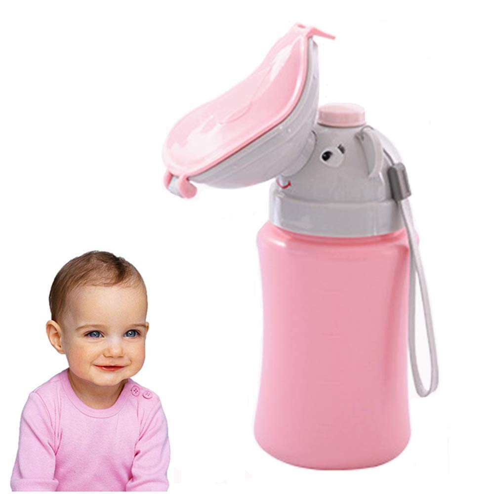 ALMEKAQUZ Travel Potty, Portable Leakproof Urinal Emergency Toilet Pee Bottle Cup Jar for Toddlers Kids Baby and Potty Pee Training for Outdoor Car Travel Road Trip Camping Park Beach (pink)