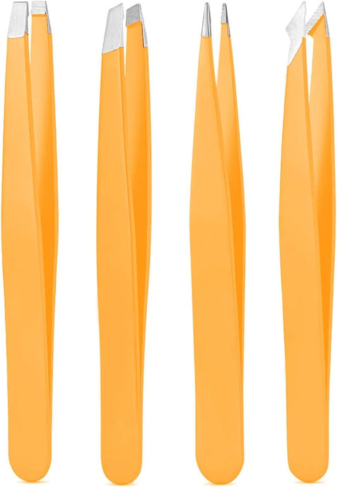 Tweezers Set, High Precision Stainless Steel Eyebrow Tweezers for Facial Hair, Inward Growing Hair and Splinter Remover Kit, Suitable for Women and Men, 4-Piece Set.(random color)