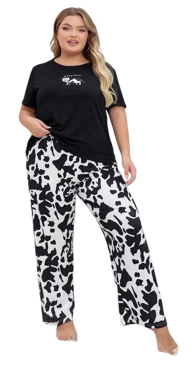 Womens Multi Shapes One Size Fits Up to 85K T-Shirt and Pants Set